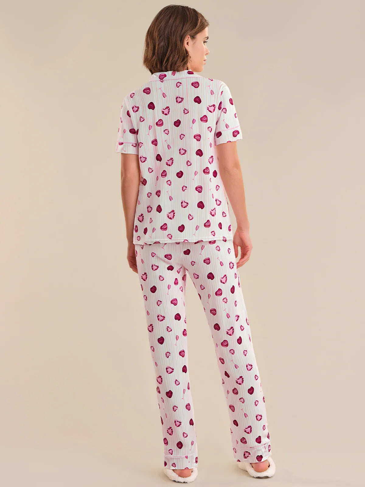 Heart Print Short Sleeve Pajamas Set