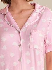 Heart Print Short Sleeve Pajamas Set