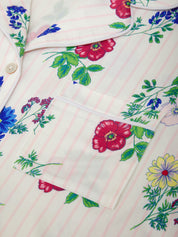 Floral patterned fabric with pink stripes