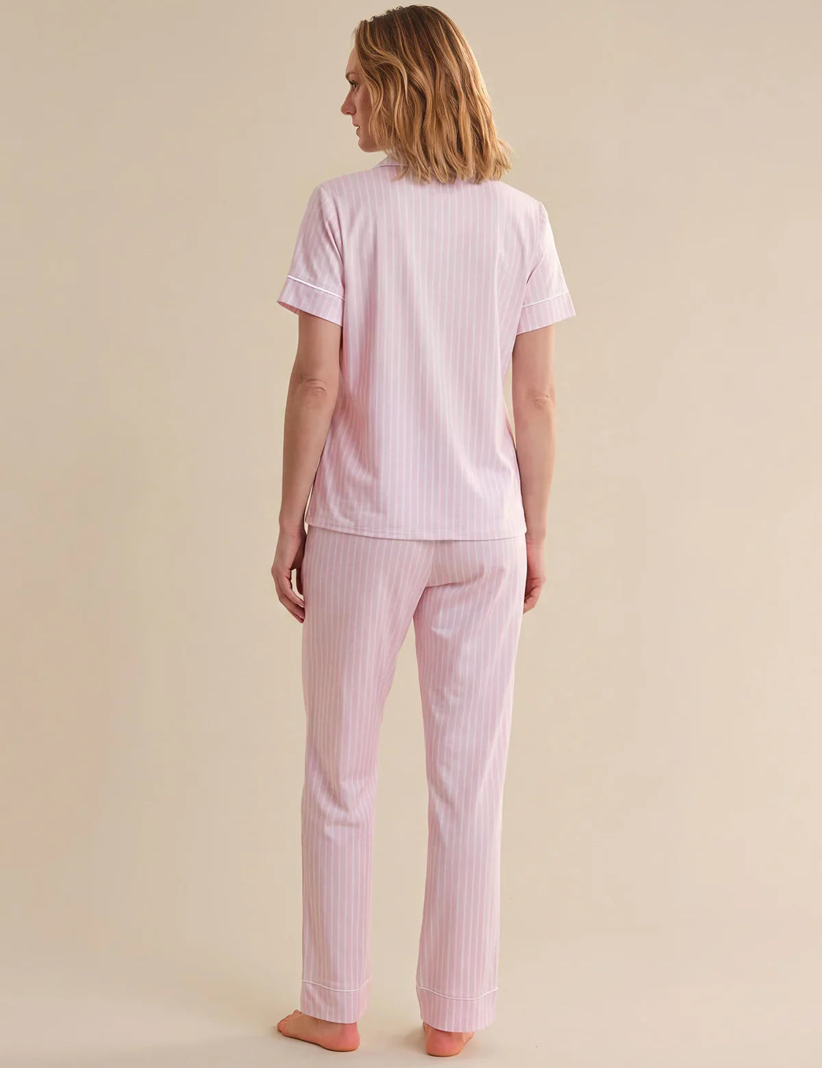 Solid Piped Short Sleeve Pajamas Set