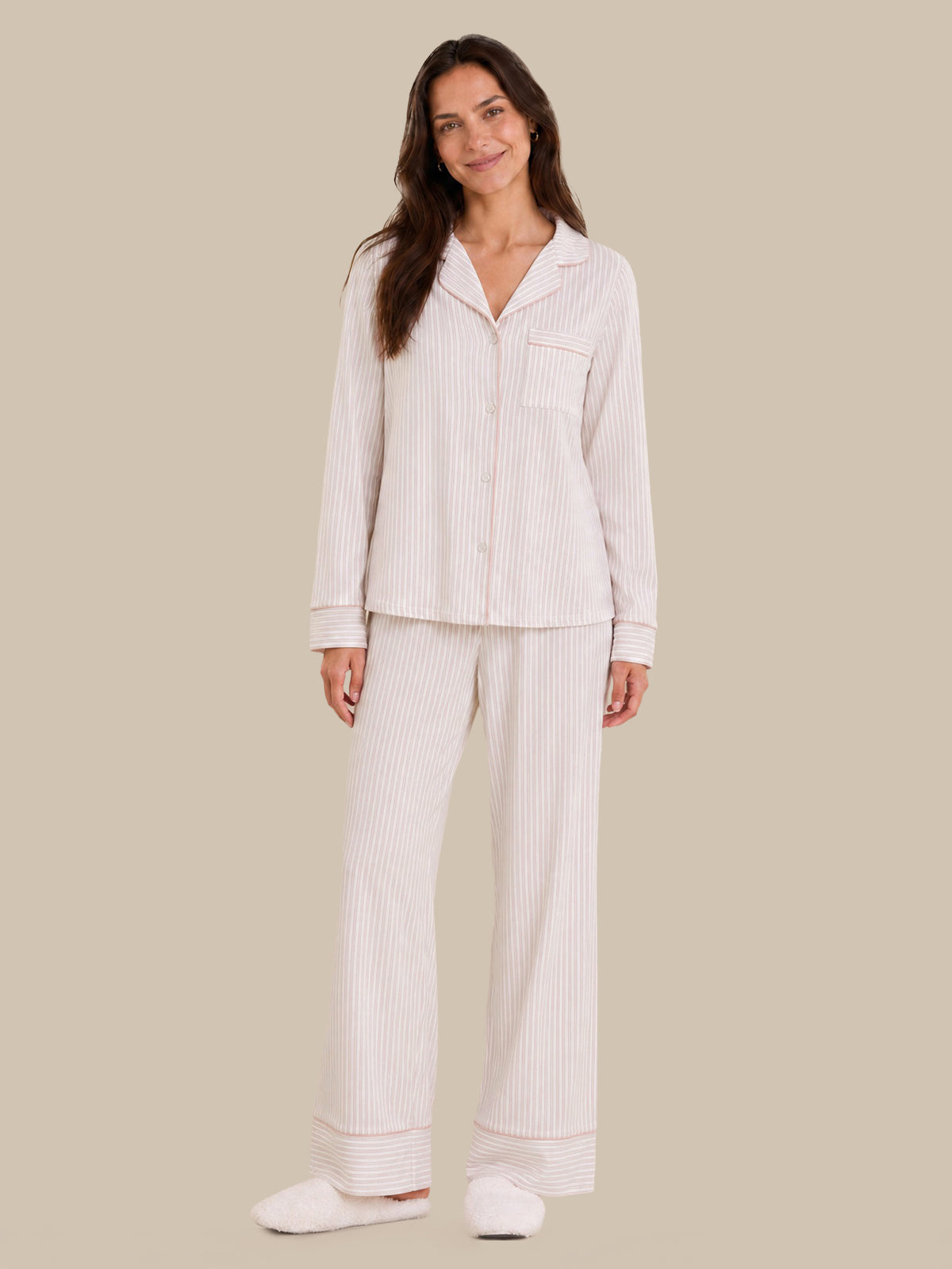 Contrast Piping Long Sleeve Pajamas Set