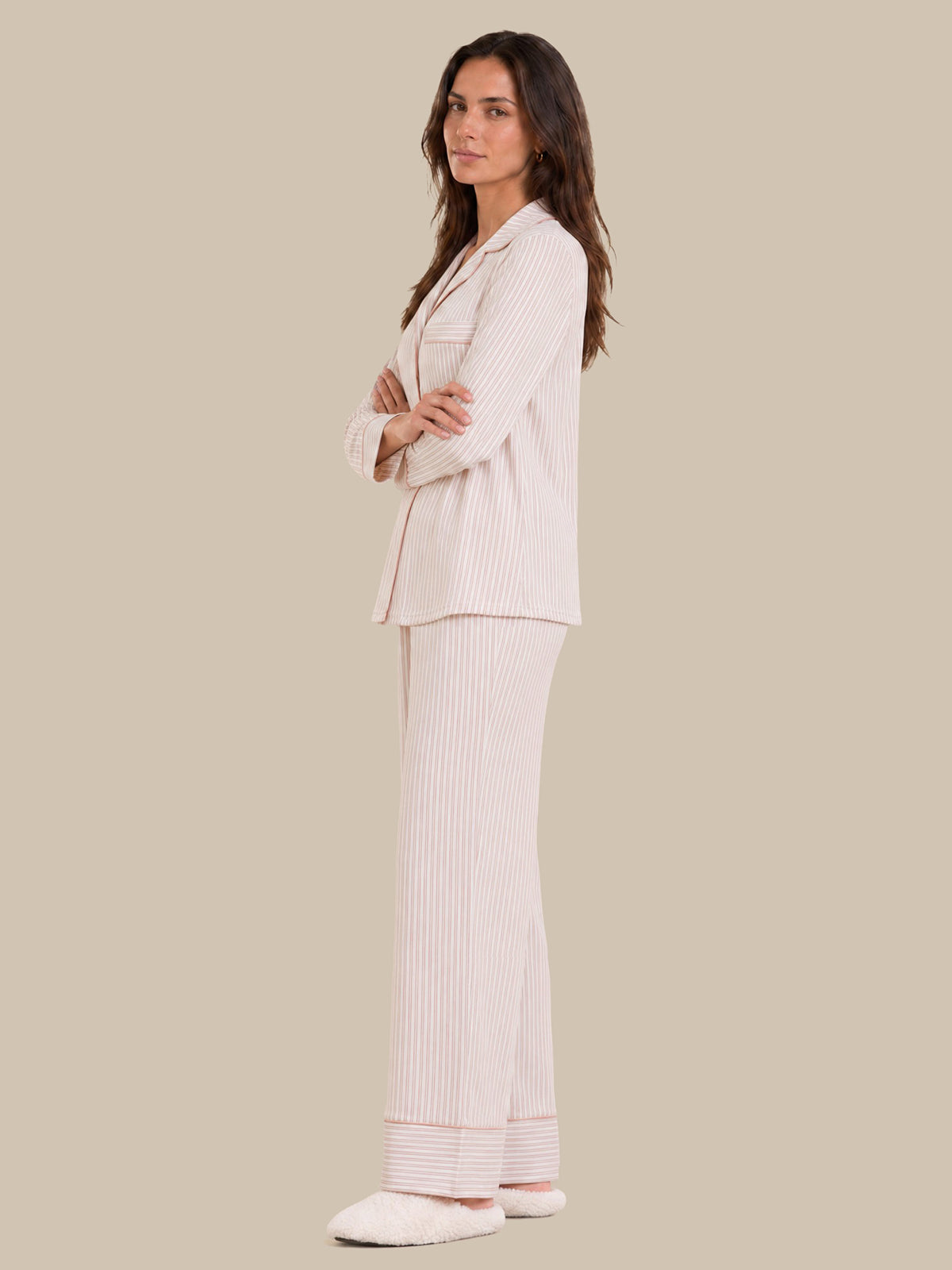 Contrast Piping Long Sleeve Pajamas Set