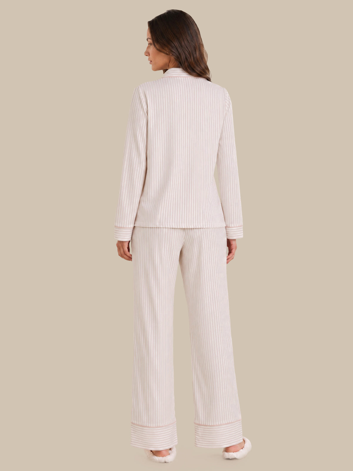 Contrast Piping Long Sleeve Pajamas Set
