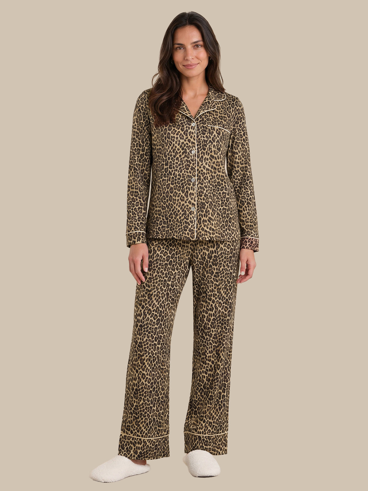 Contrast Piping Long Sleeve Pajamas Set
