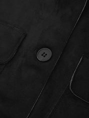 Close-up of a black button on a dark fabric surface