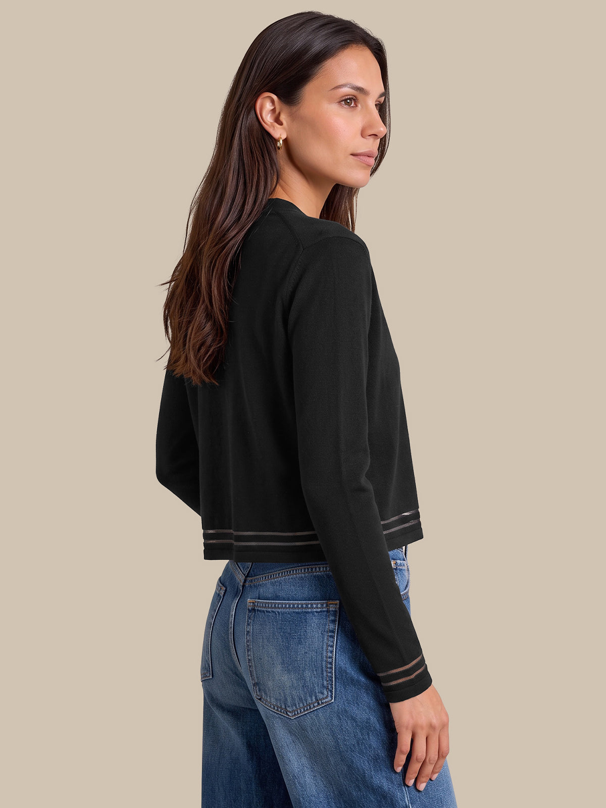 Sheer Hem Open Front Cardigan