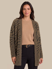 Tiger Stripe Print Open Front Cardigan