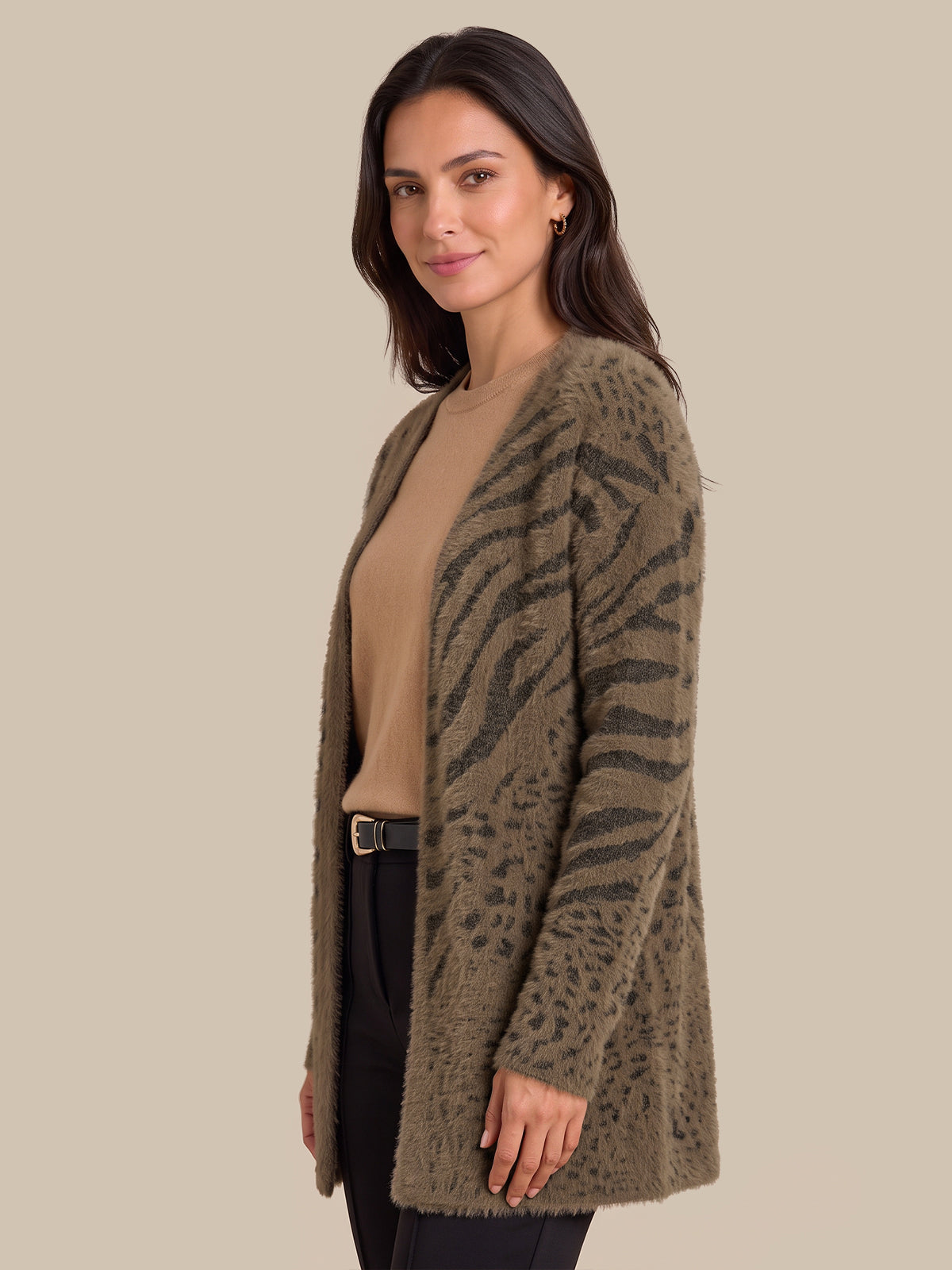Tiger Stripe Print Open Front Cardigan