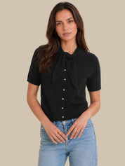 Tie Neck Short Sleeve Cardigan