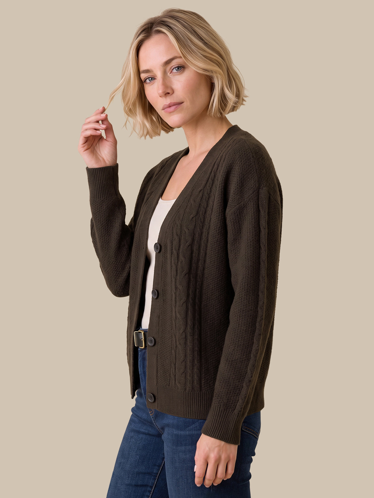 Cable Knit V-Neck Cardigan
