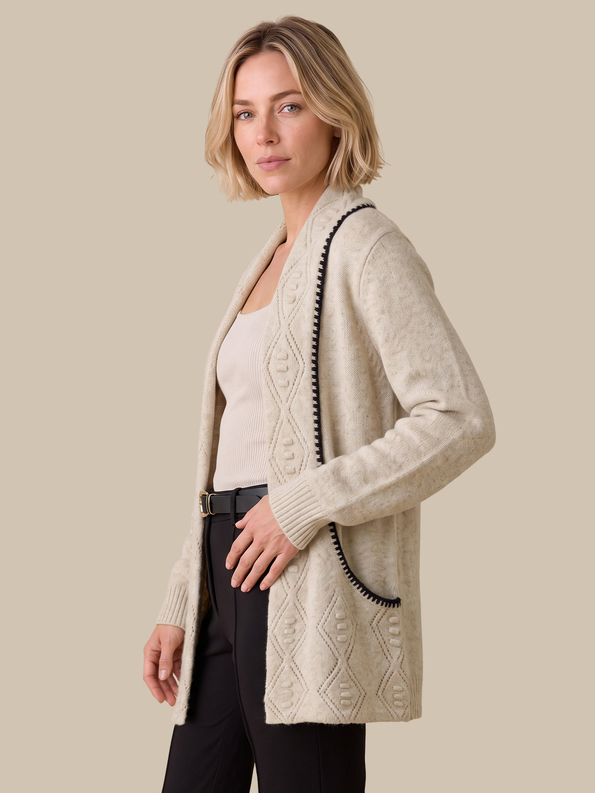J-Pocket Bobble Knit Cardigan