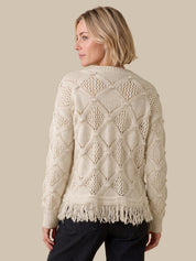 Pointelle Fringe Crewneck Sweater
