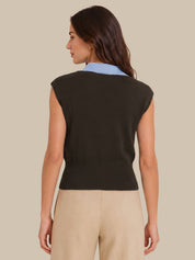 Contrast Collar Horsebit Keyhole Sleeveless Top