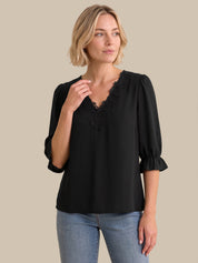 Lace Trim V-Neck Top