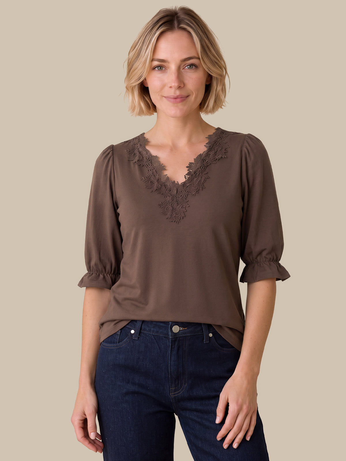 Lace Trim V-Neck Top