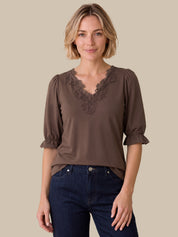 Lace Trim V-Neck Top