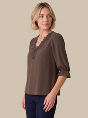Lace Trim V-Neck Top