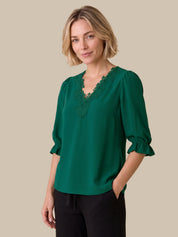 Lace Trim V-Neck Top