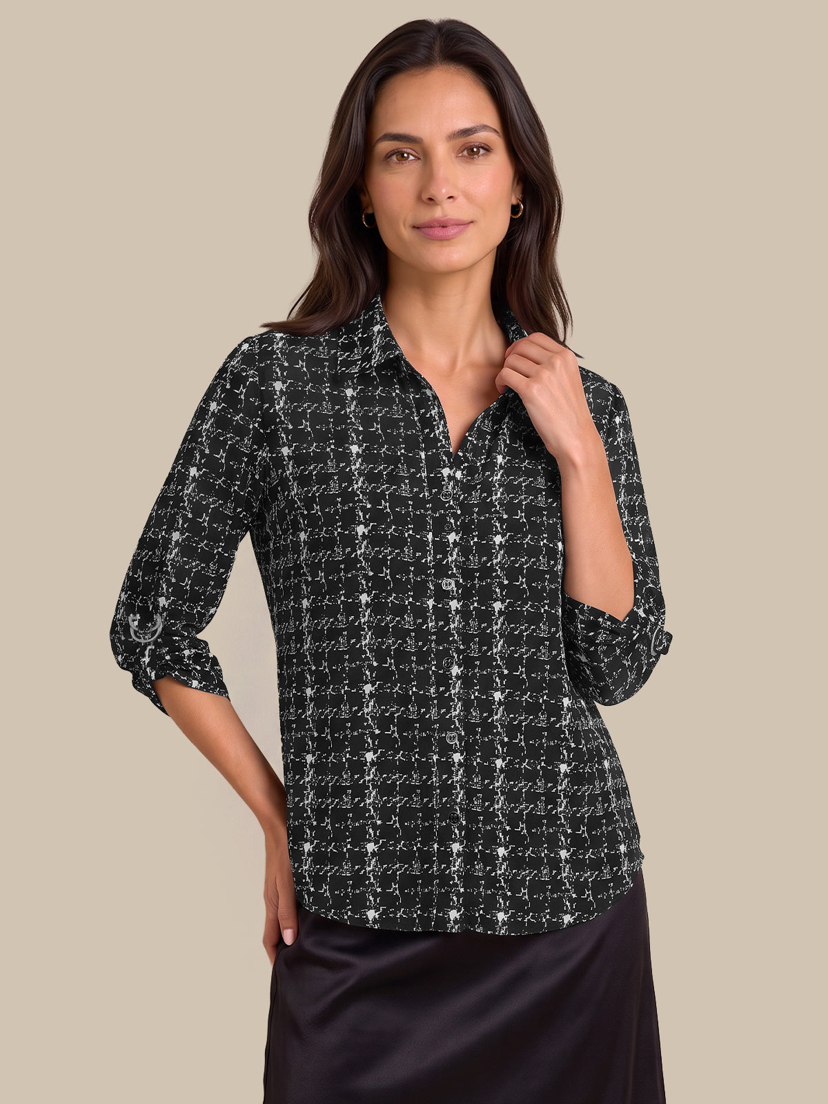 Print Roll-Tab Button-Up Shirt