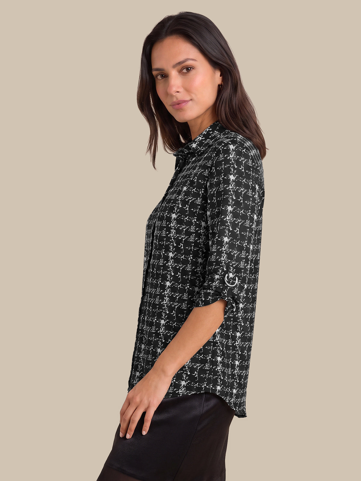 Print Roll-Tab Button-Up Shirt