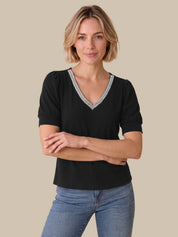 Gel Tape V-Neck Puff Sleeve Top