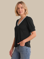 Gel Tape V-Neck Puff Sleeve Top