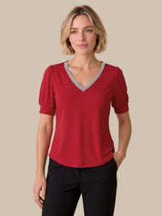 Gel Tape V-Neck Puff Sleeve Top