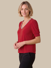 Gel Tape V-Neck Puff Sleeve Top