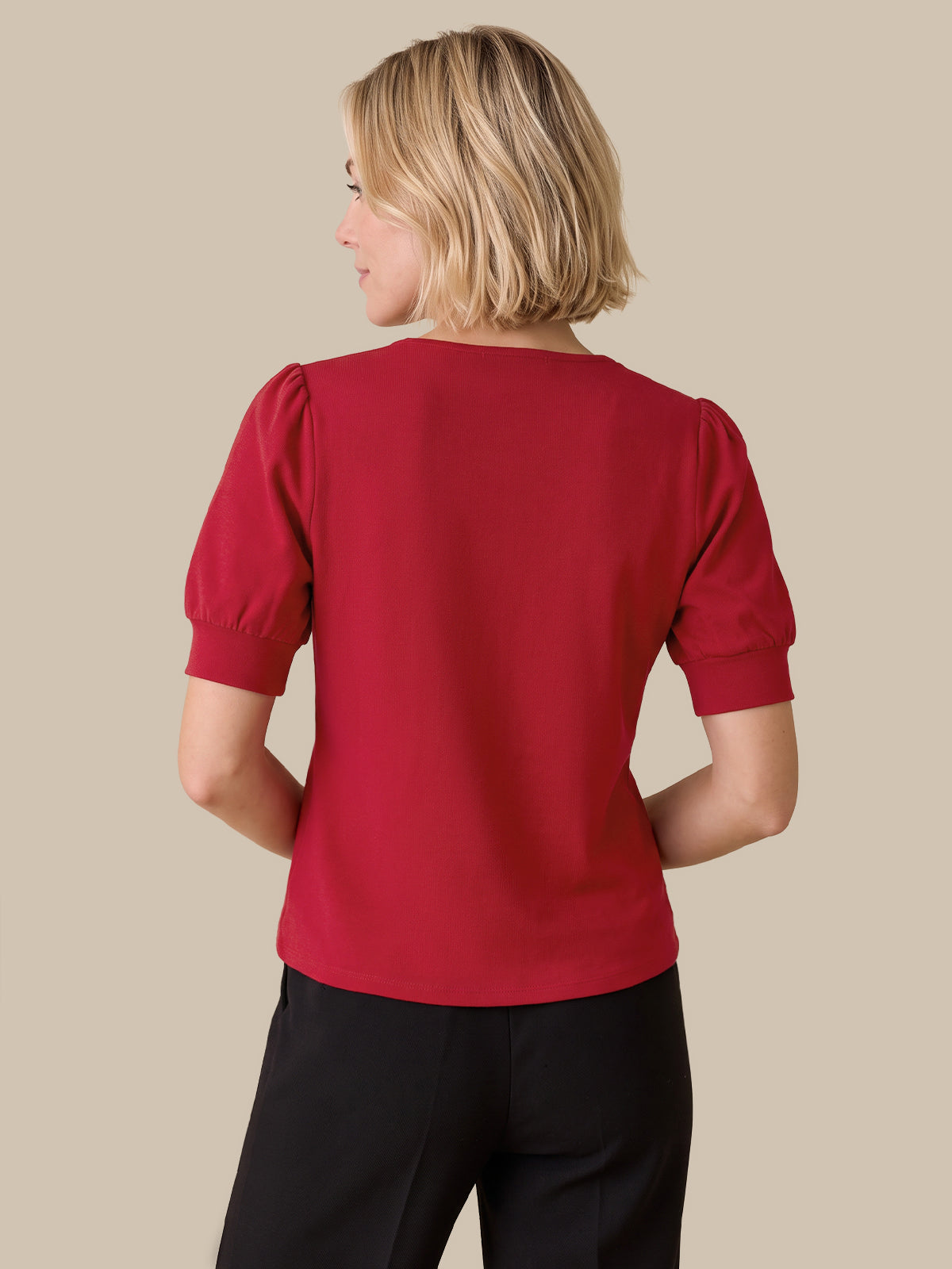 Gel Tape V-Neck Puff Sleeve Top