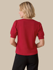 Gel Tape V-Neck Puff Sleeve Top