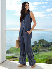 Border Print Wide Leg Pants