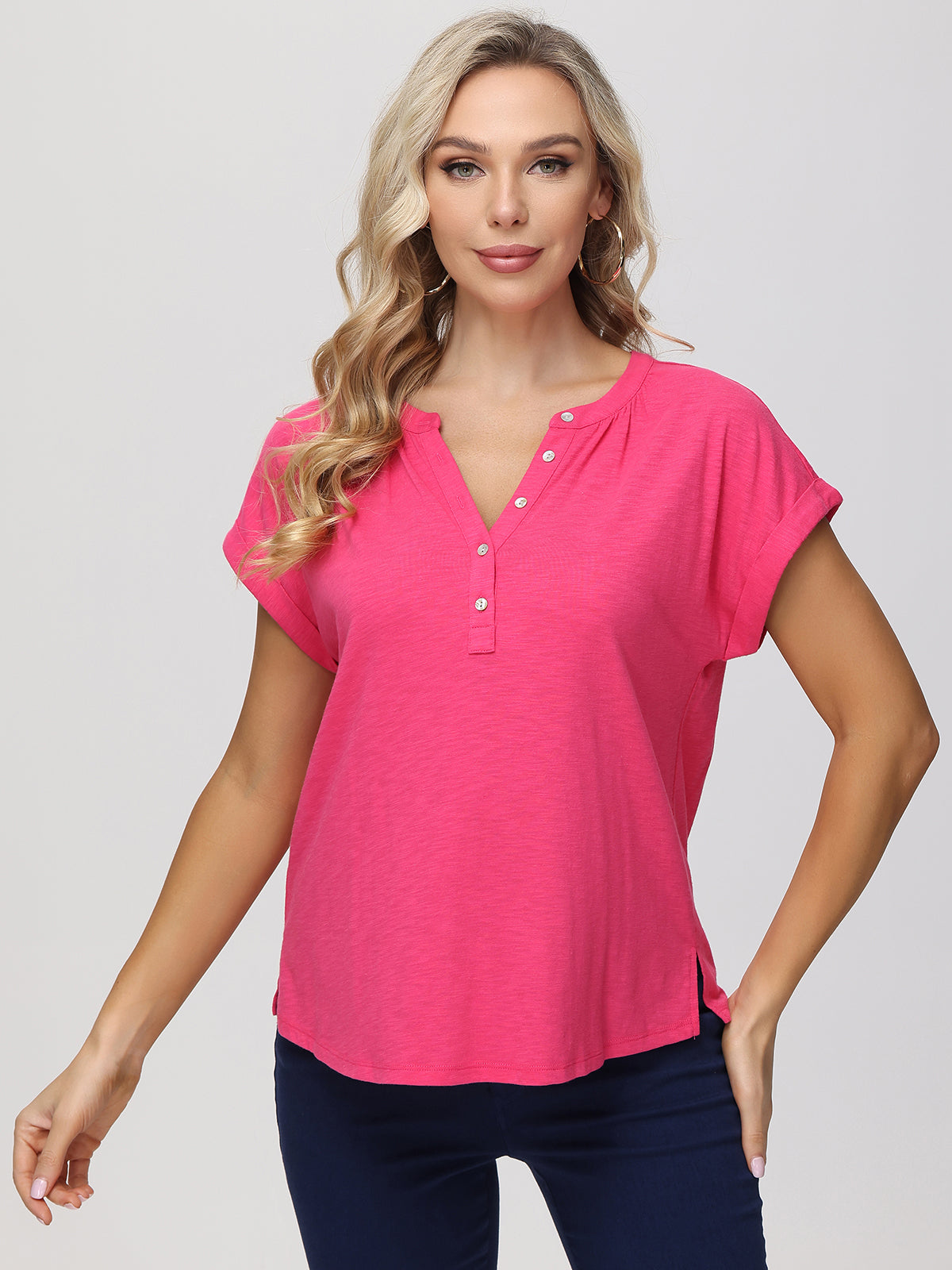 Y Neckline With Buttons Top