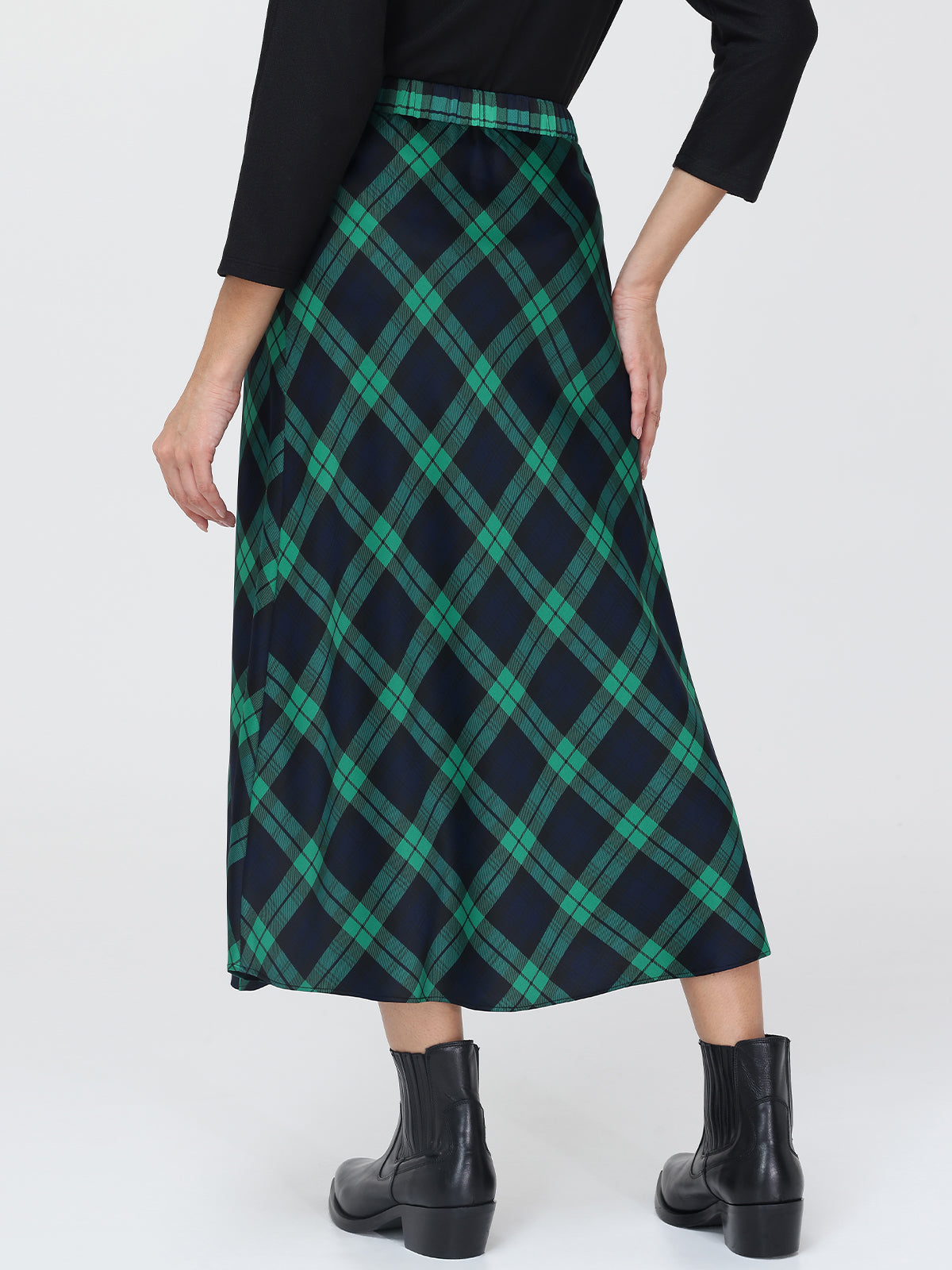Flare Plaid Midi Skirt