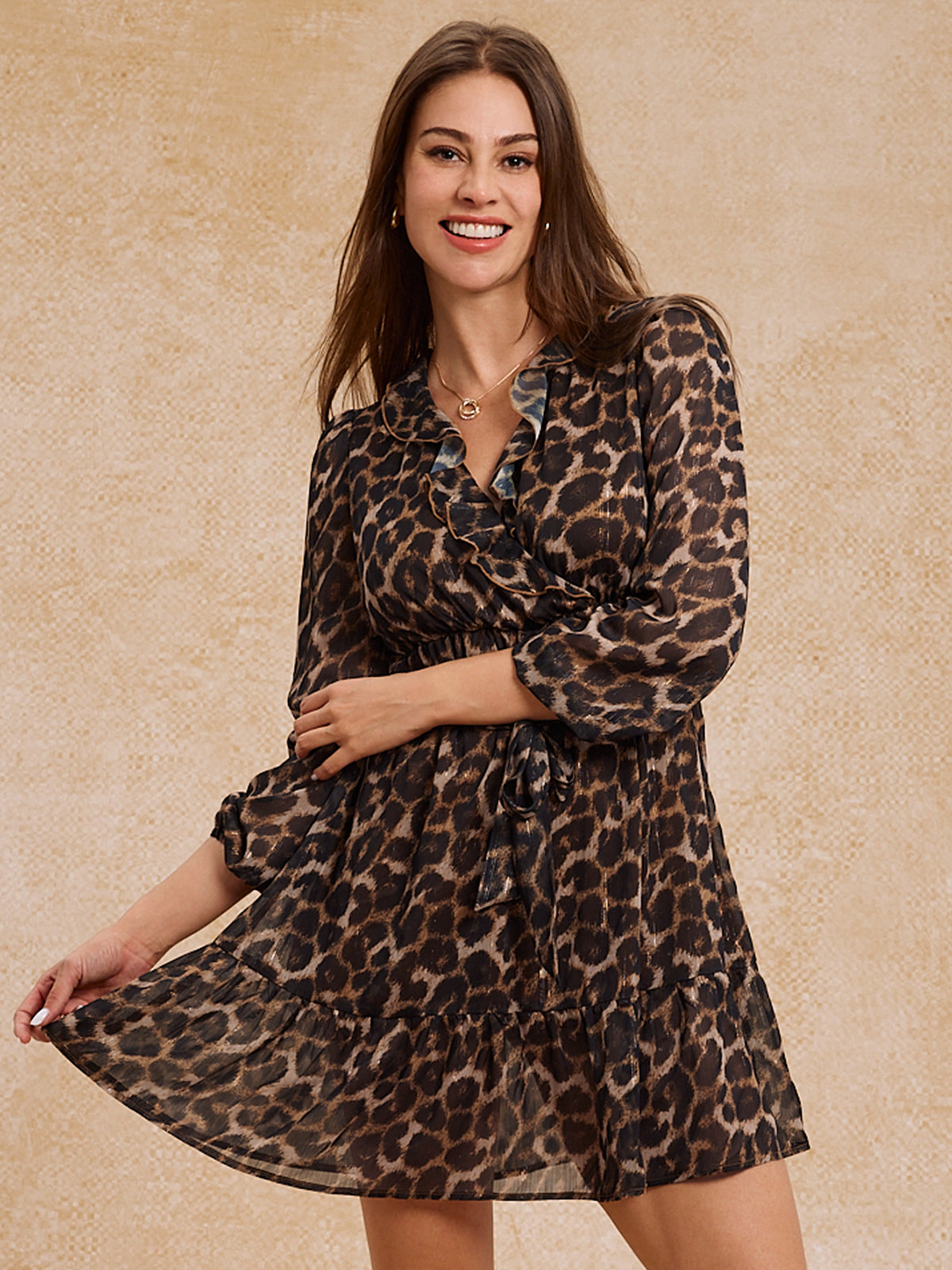 Leopard Print Tiered Mini Dress