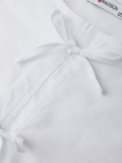 White shirt with a bow tie and 'Madison' label on a white background