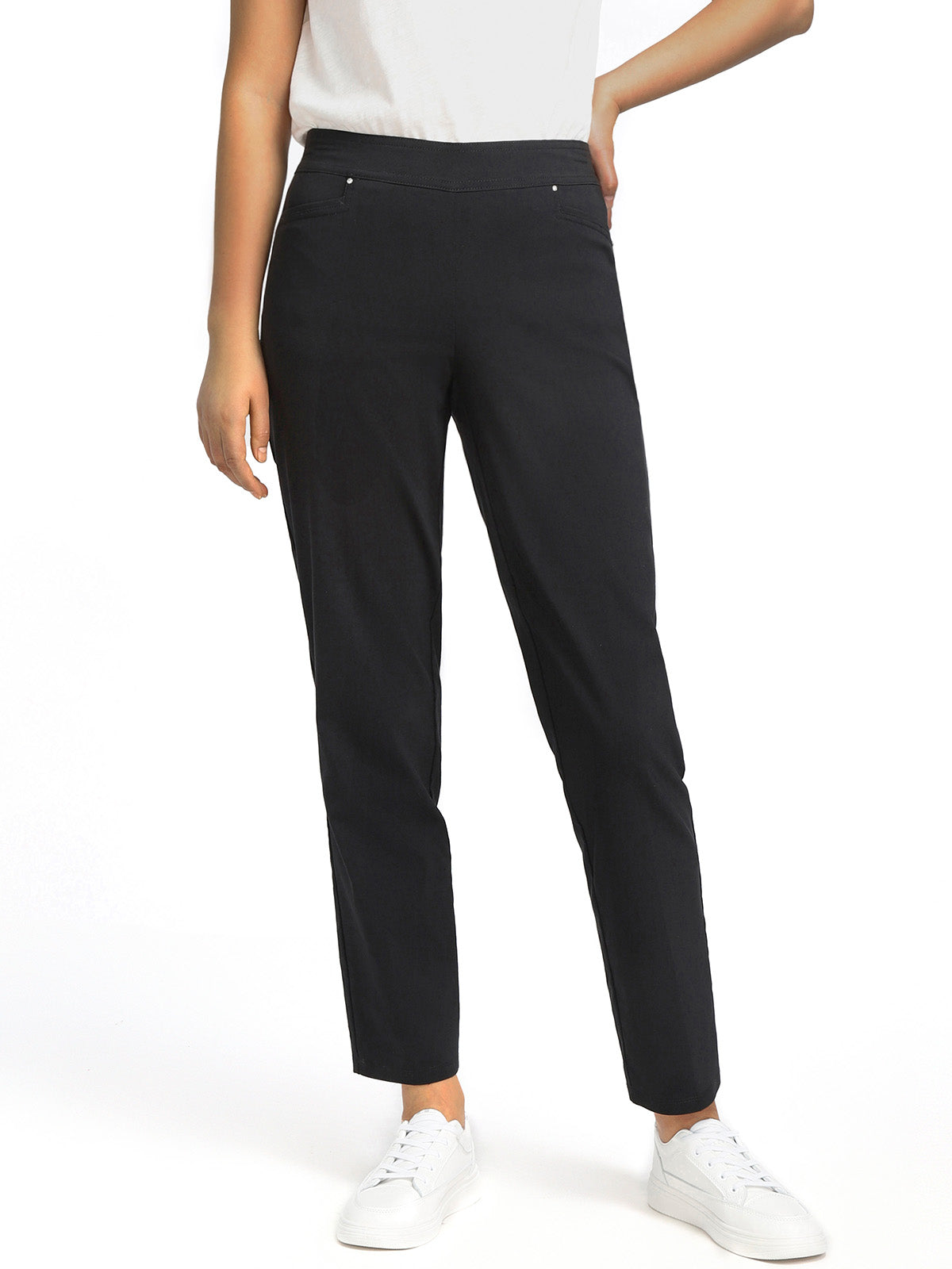 NWT Retrology Women Black Pants Comfort Waist Stretch w/ Button